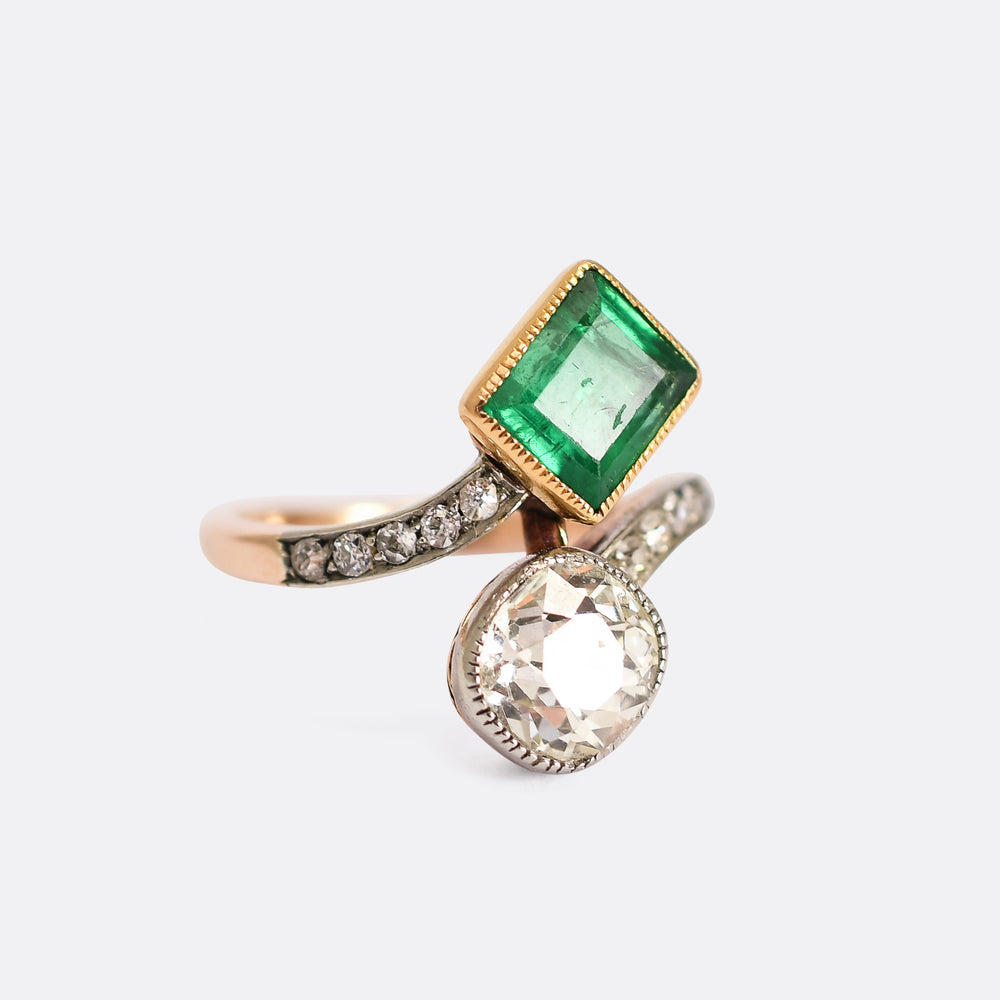 Edwardian Diamond & Colombian Emerald Engagement Ring