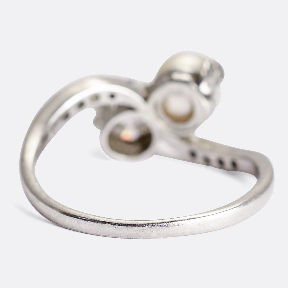 Edwardian Diamond & Pearl Crossover Ring