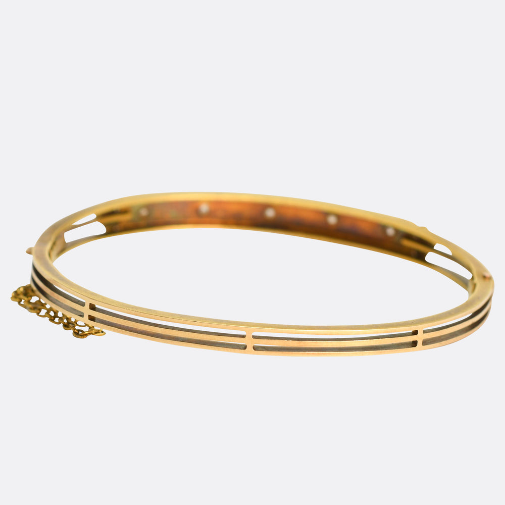 Edwardian Diamond & Pearl Star Bangle