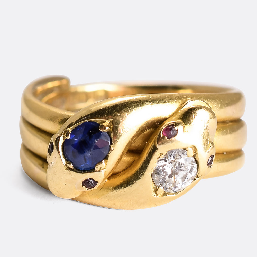 Edwardian Diamond & Sapphire Double Snake Ring