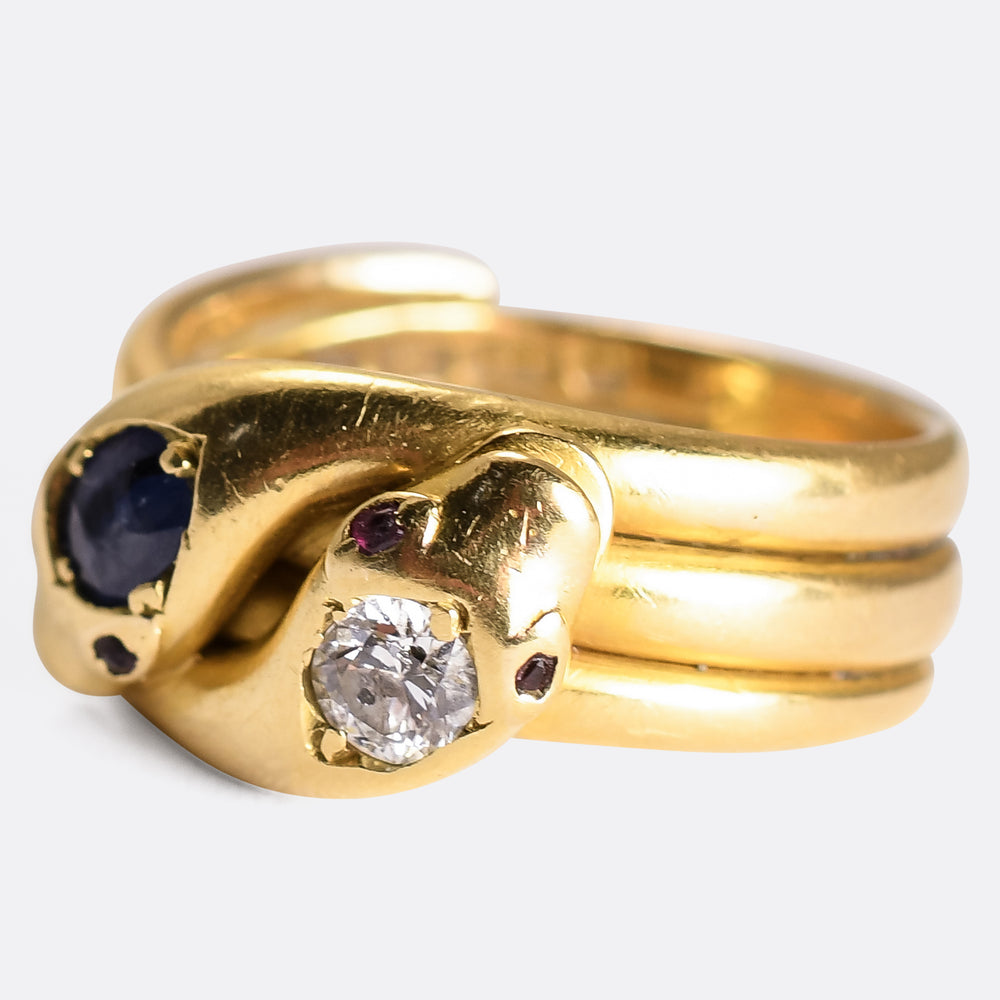 Edwardian Diamond & Sapphire Double Snake Ring