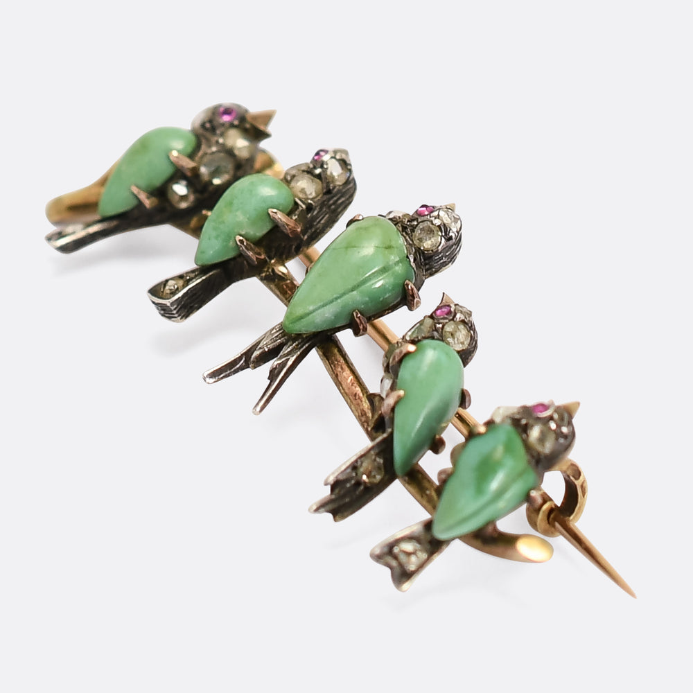 Edwardian Diamond & Turquoise Bird Brooch by Georges Lenfant