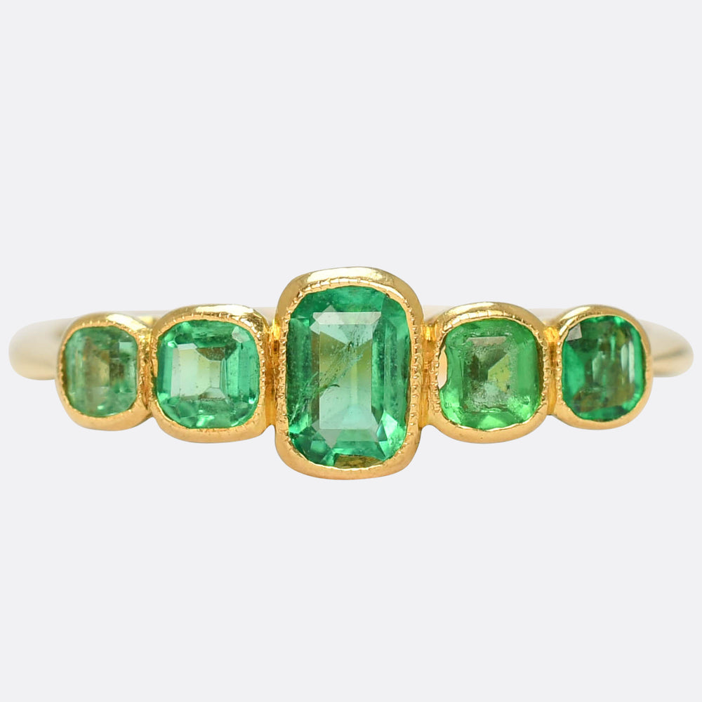 Edwardian Emerald 5-Stone Bezel Ring