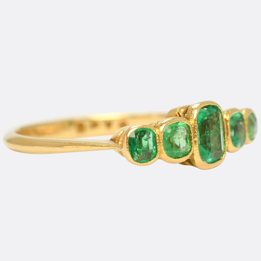 Edwardian Emerald 5-Stone Bezel Ring