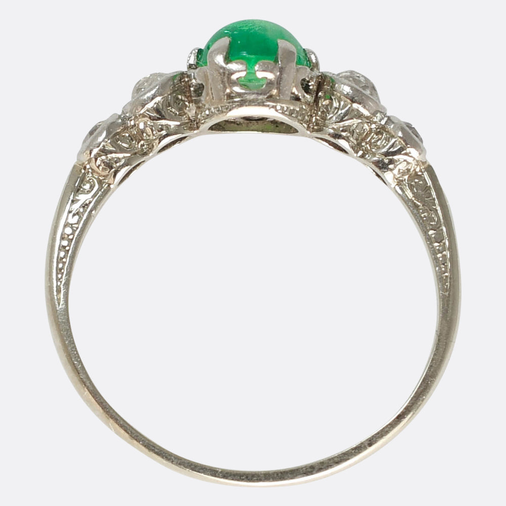 Edwardian Emerald Cabochon & Diamond 5-Stone Ring