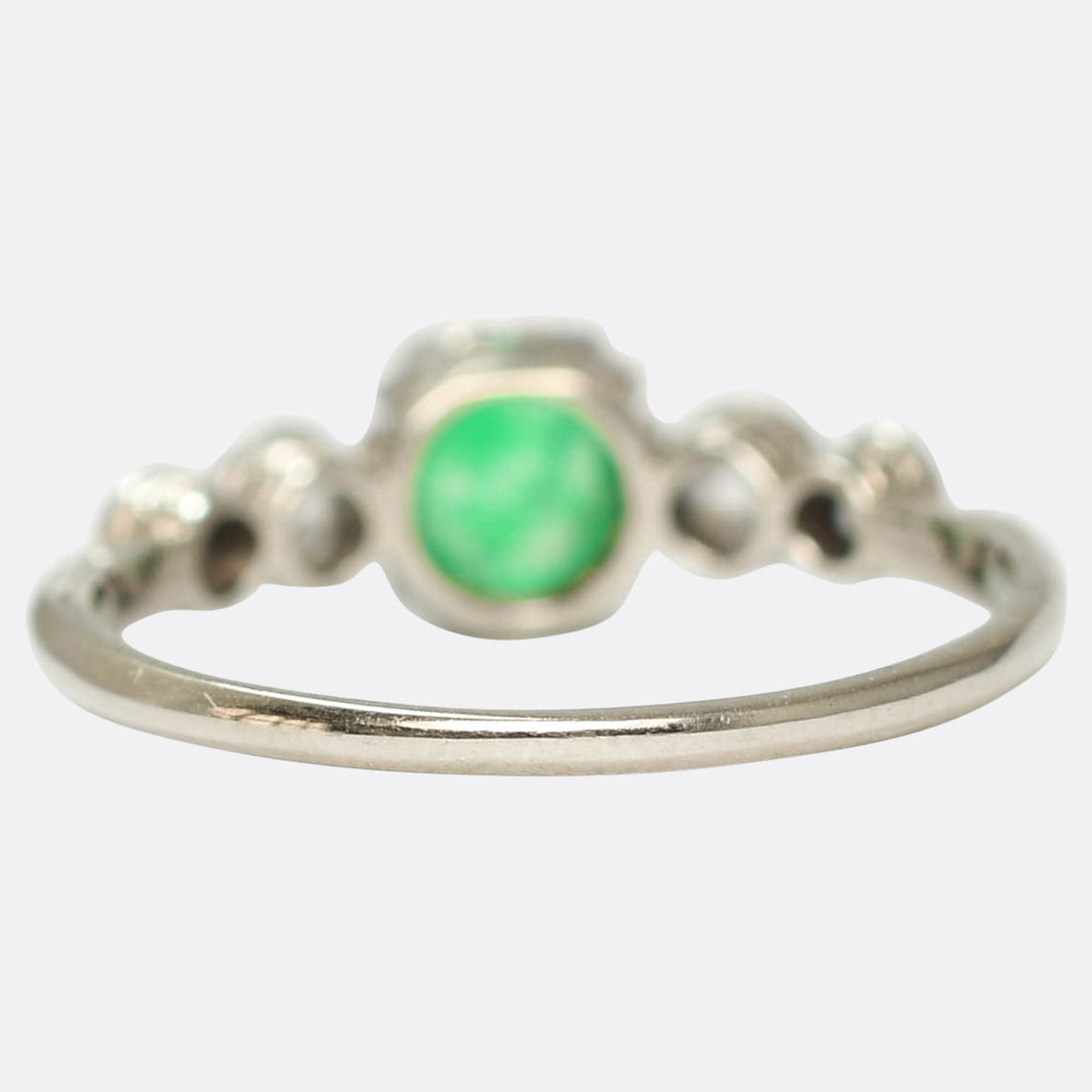 Edwardian Emerald Cabochon & Diamond 5-Stone Ring
