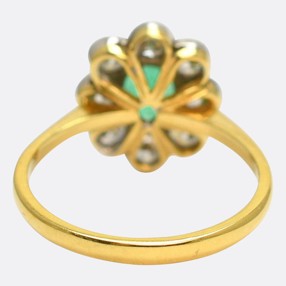Edwardian Emerald & Diamond Daisy Cluster Ring