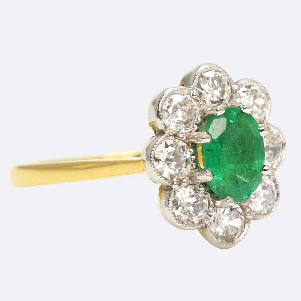Edwardian Emerald & Diamond Daisy Cluster Ring