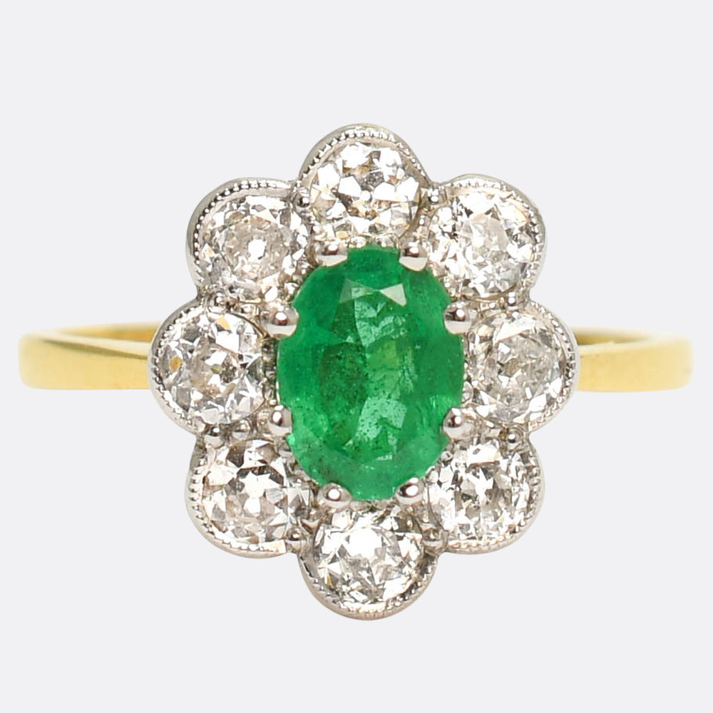 Edwardian Emerald & Diamond Daisy Cluster Ring