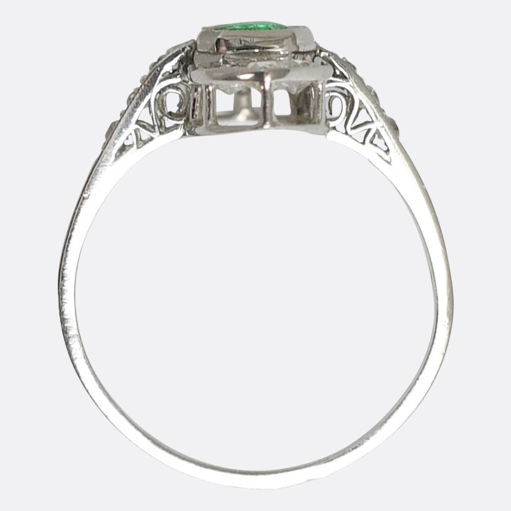 Edwardian Emerald & Diamond NorthSouth Cluster Ring