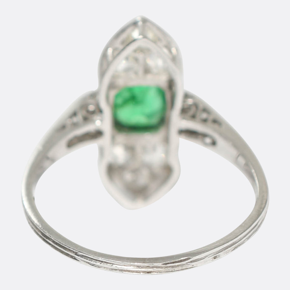 Edwardian Emerald & Diamond NorthSouth Cluster Ring