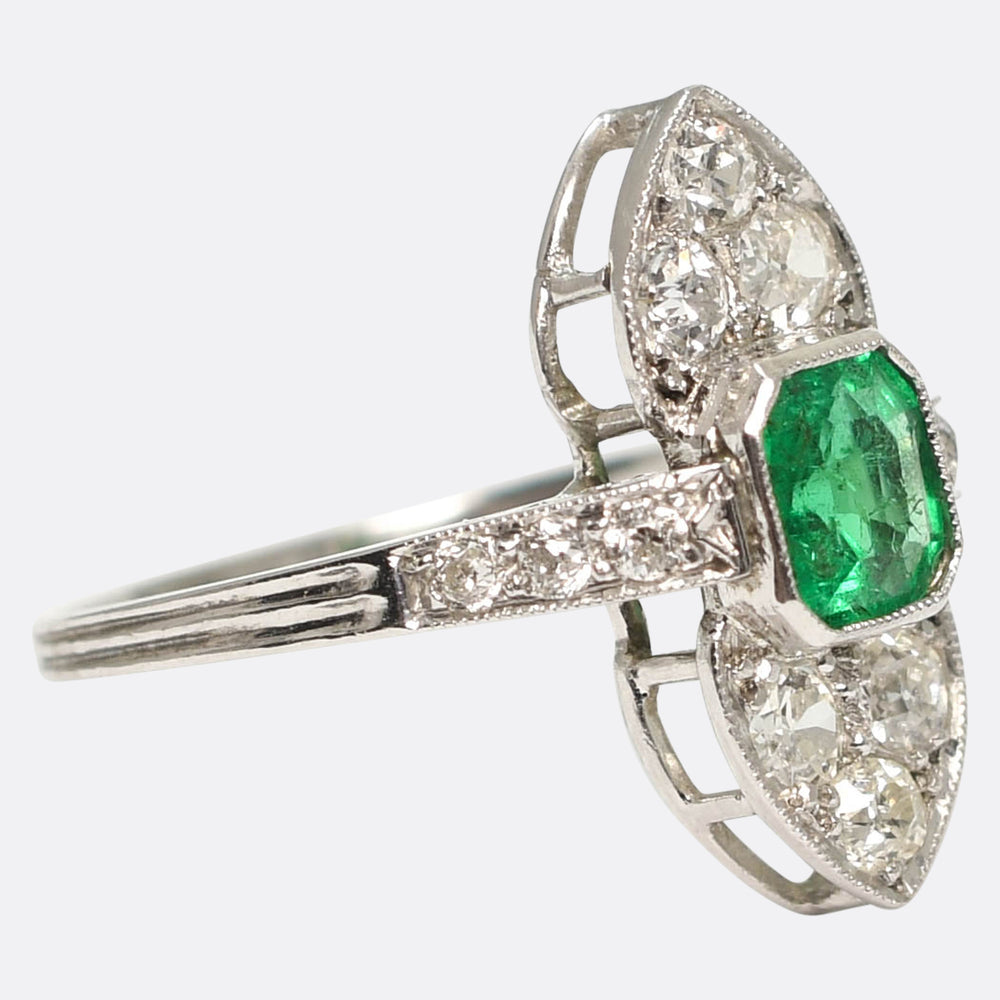 Edwardian Emerald & Diamond NorthWest Cluster Ring