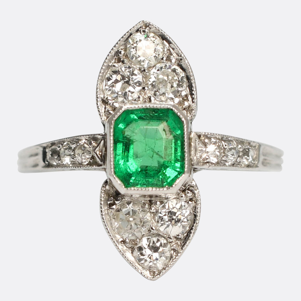 Edwardian Emerald & Diamond NorthWest Cluster Ring