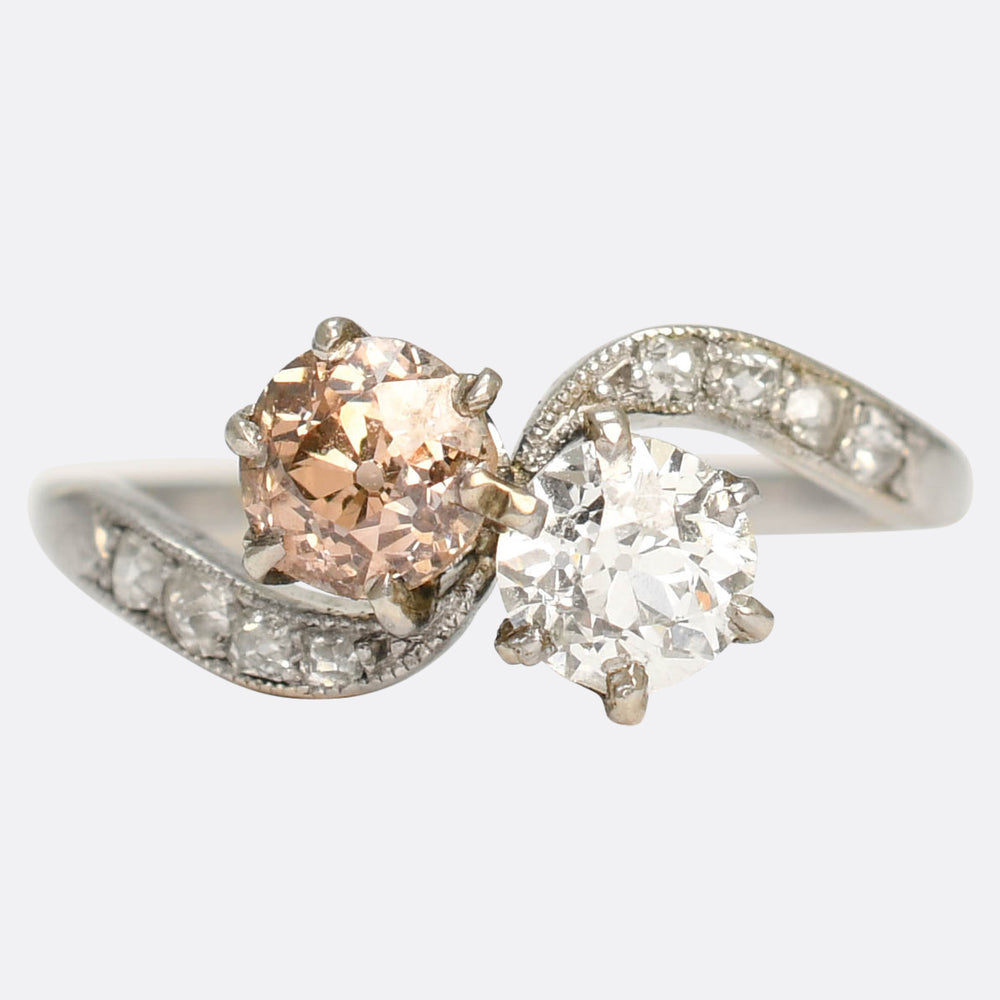 Edwardian Fancy Diamond Toi et Moi Ring