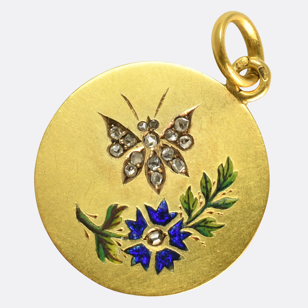 Edwardian French Diamond & Enamel Butterfly Pendant