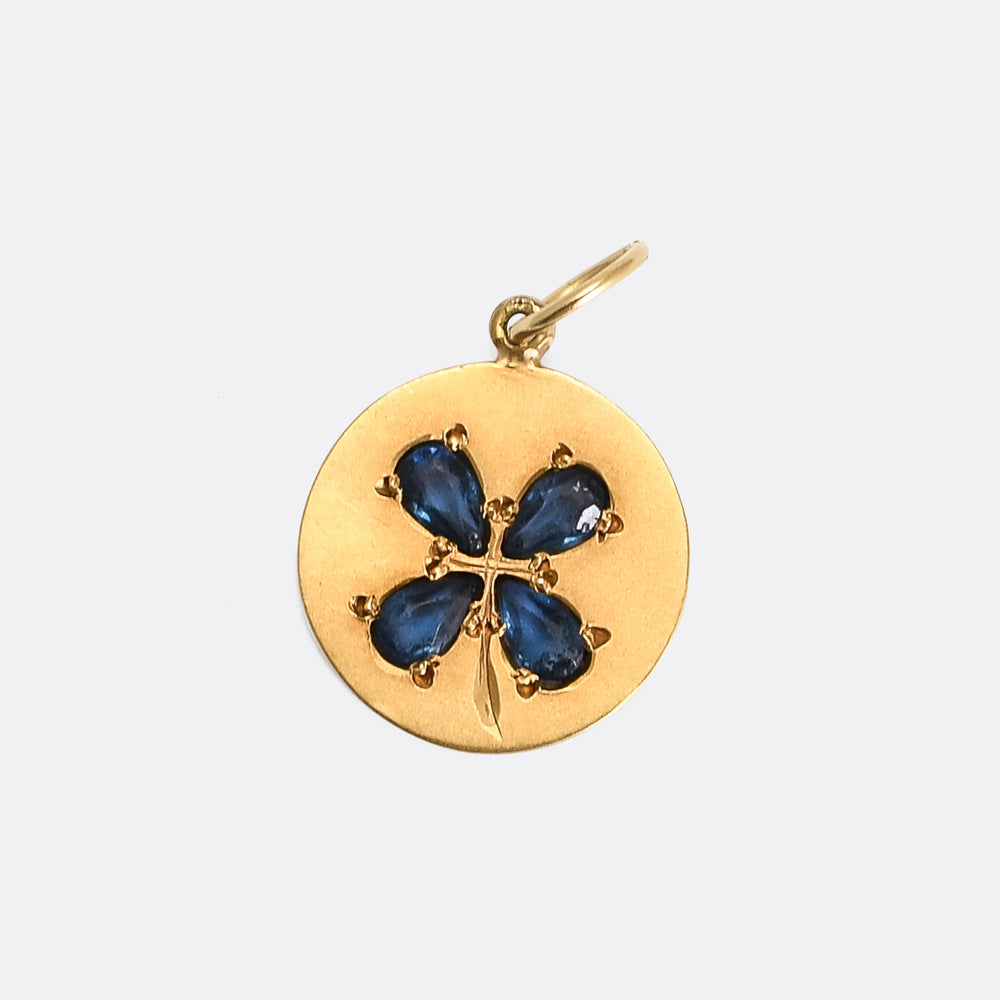 Edwardian French Sapphire Four Leaf Clover Charm