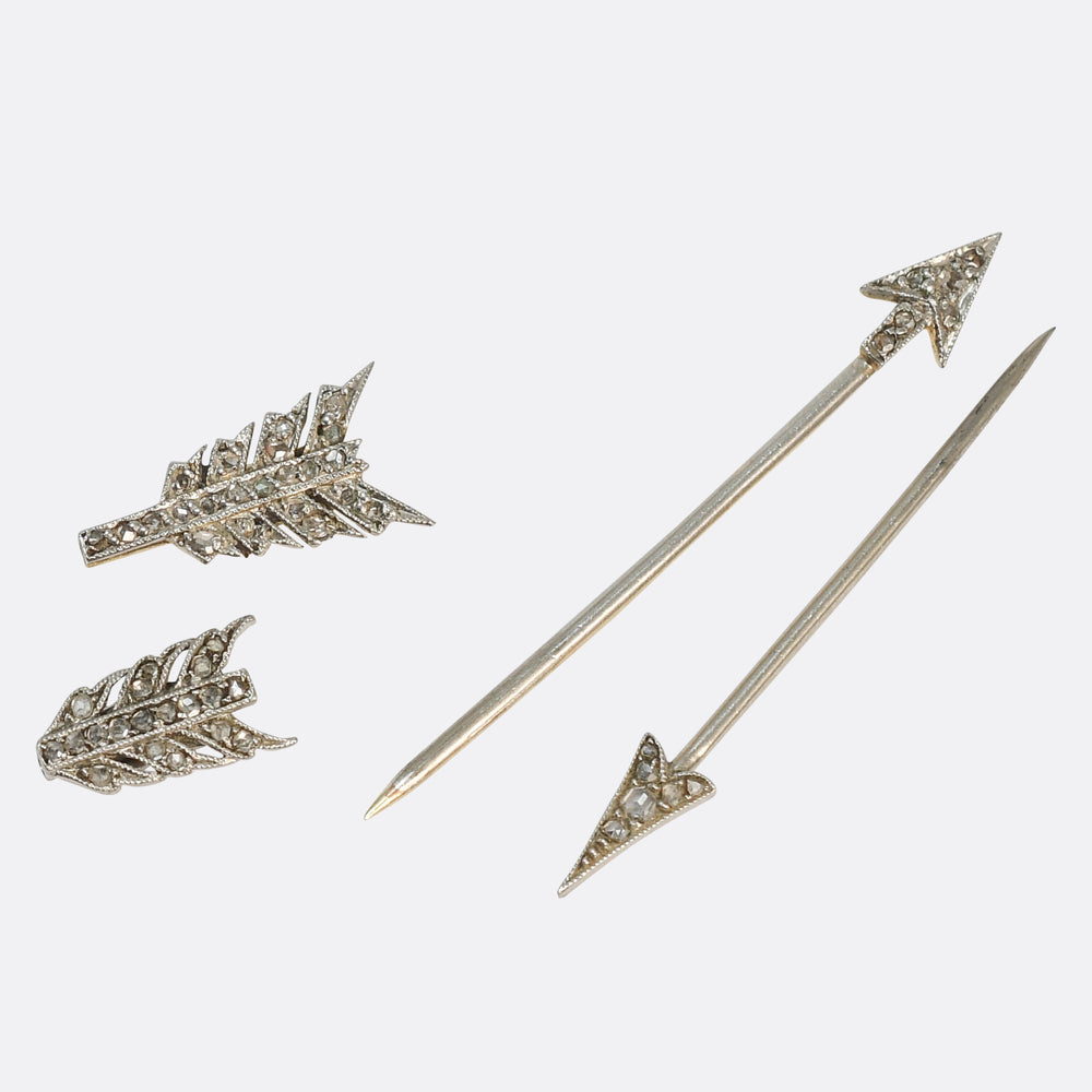 Edwardian Mini Rose Cut Diamond Jabot Pin Pair