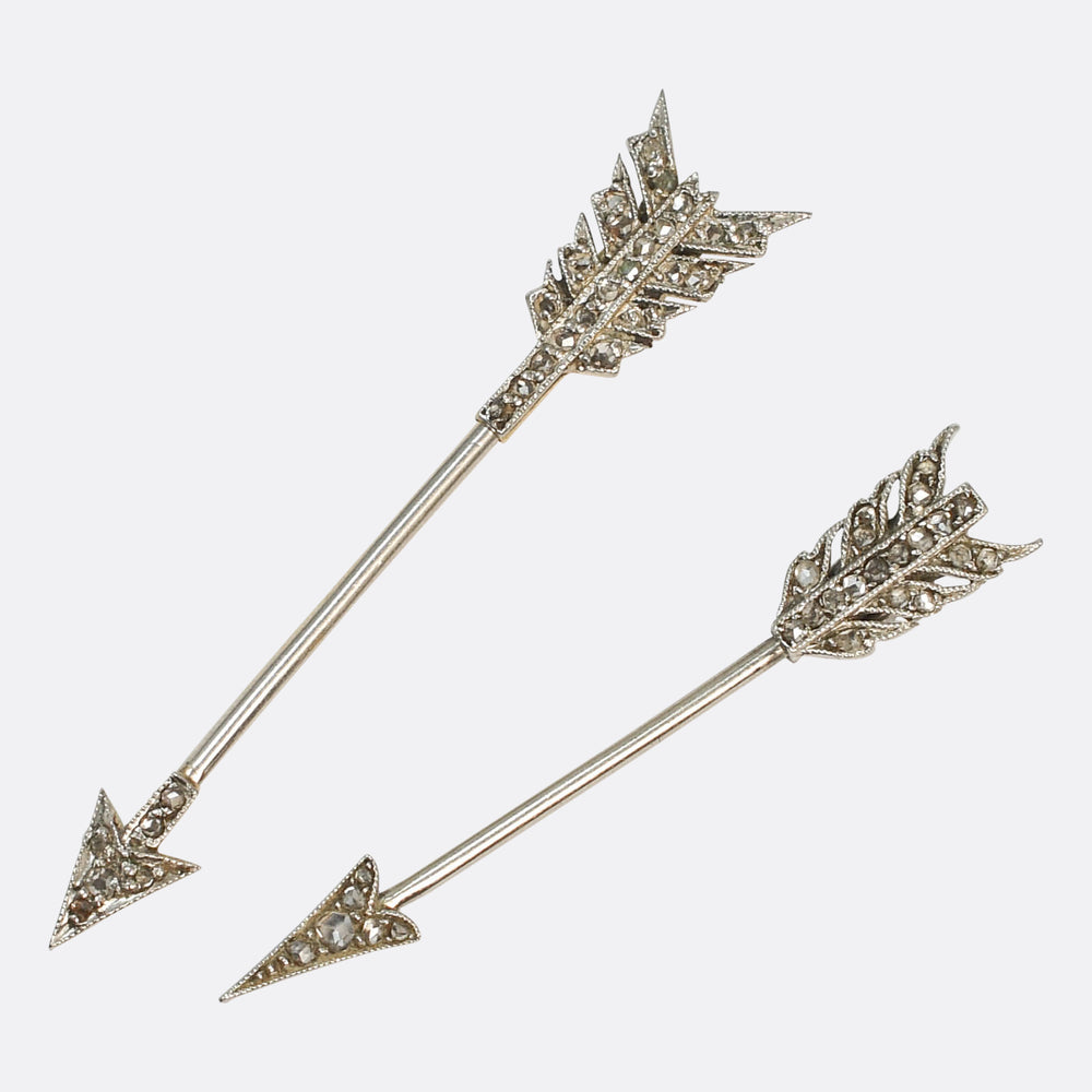 Edwardian Mini Rose Cut Diamond Jabot Pin Pair