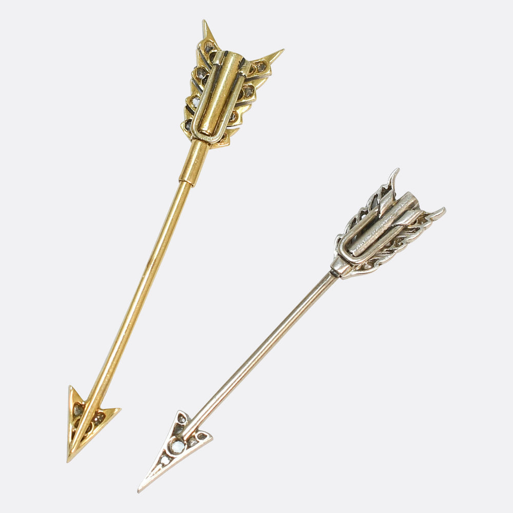 Edwardian Mini Rose Cut Diamond Jabot Pin Pair