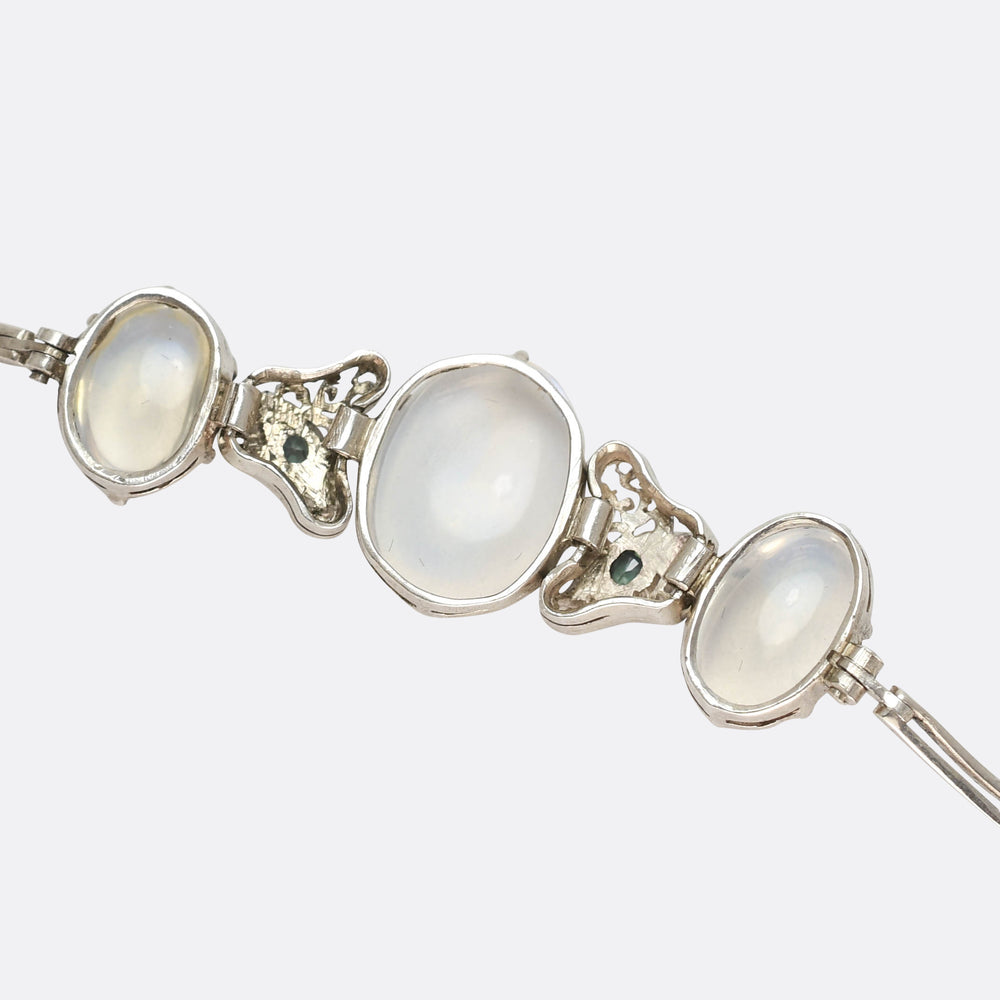 Edwardian Moonstone & Sapphire Silver Bracelet