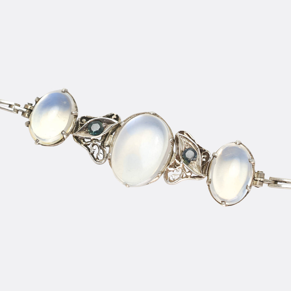 Edwardian Moonstone & Sapphire Silver Bracelet