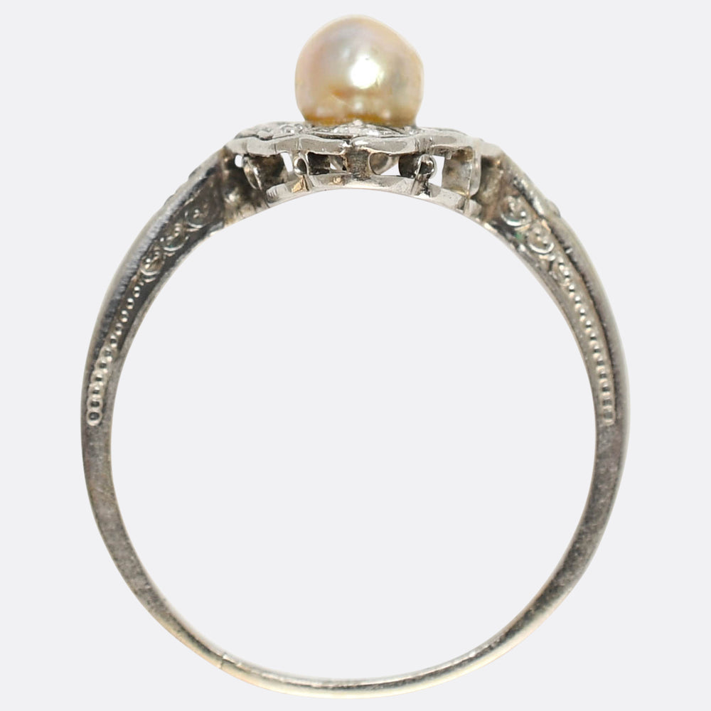 Edwardian Natural Pearl & Diamond Openwork Ring