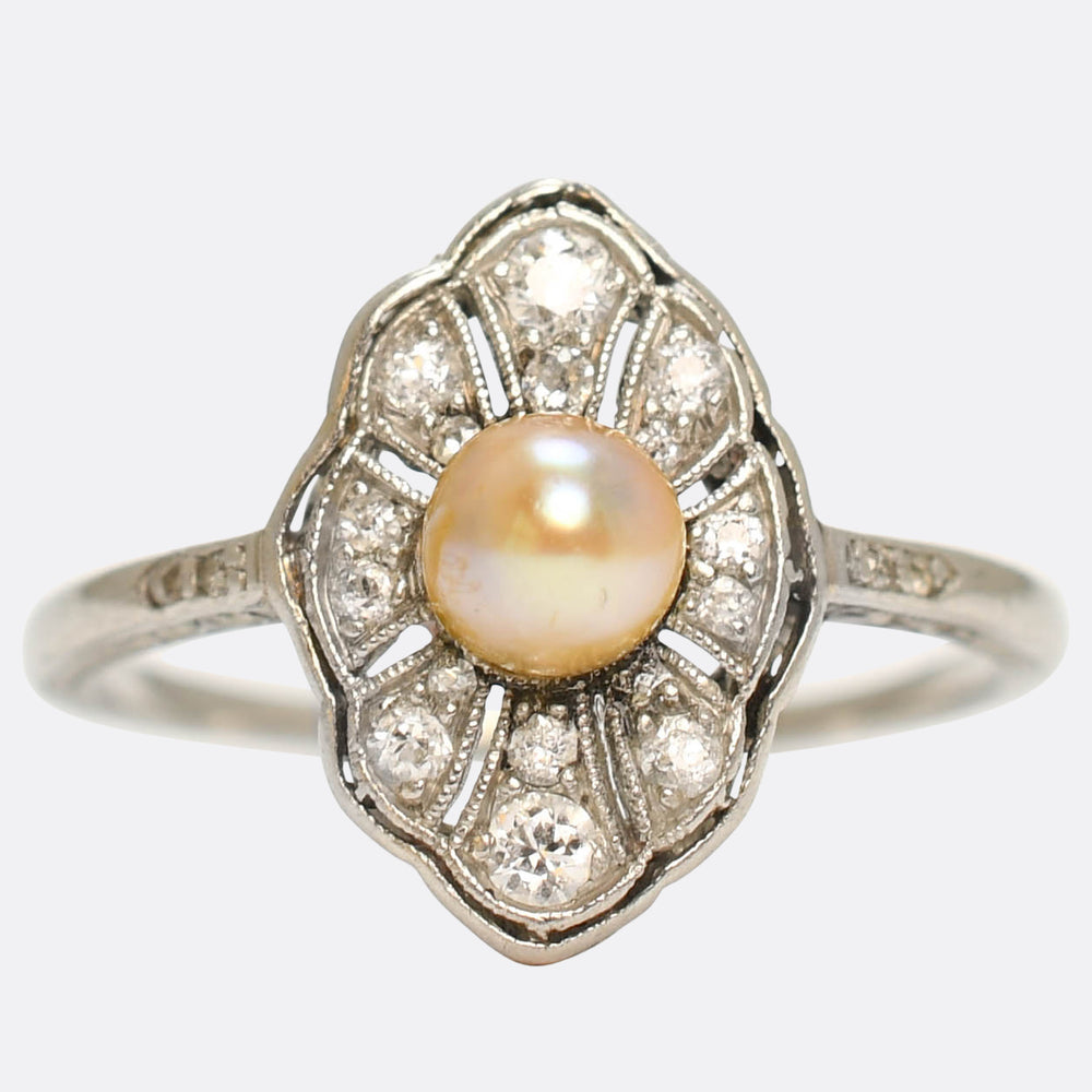 Edwardian Natural Pearl & Diamond Openwork Ring