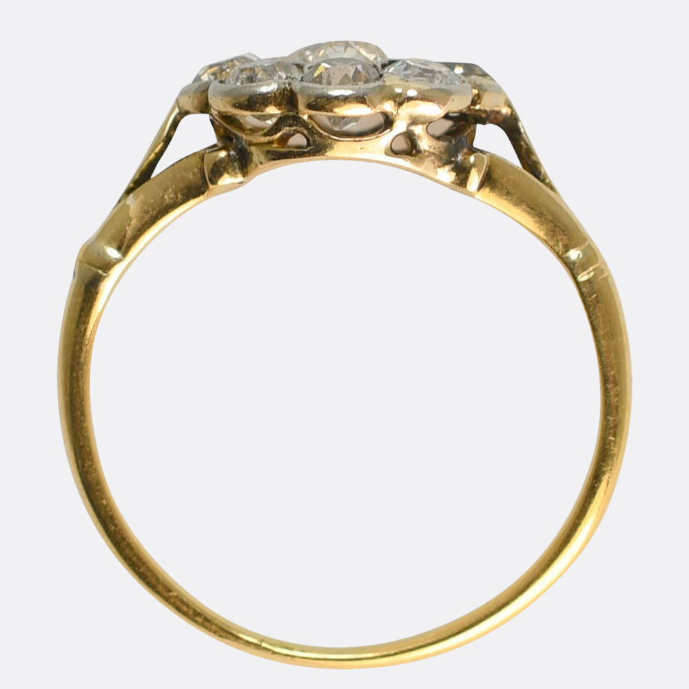 Edwardian Old Mine Cut Diamond Flower Cluster Ring