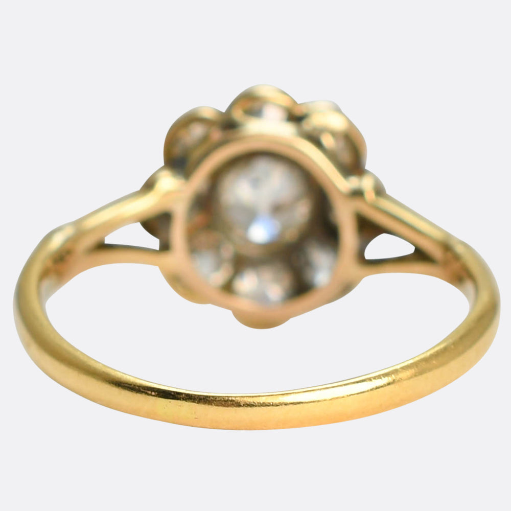 Edwardian Old Mine Cut Diamond Flower Cluster Ring