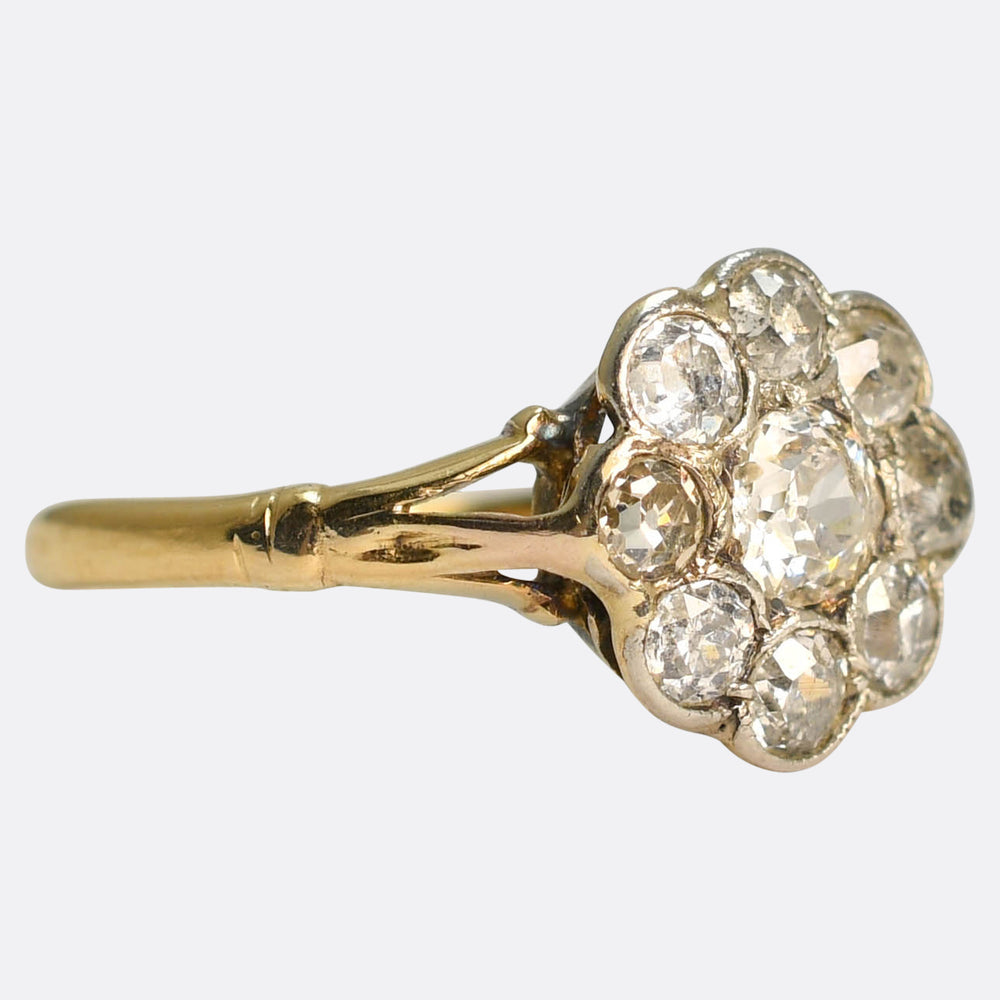 Edwardian Old Mine Cut Diamond Flower Cluster Ring