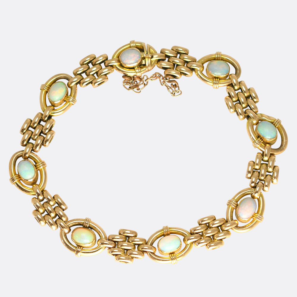 Edwardian Opal 15k Gold Gate-Link Bracelet