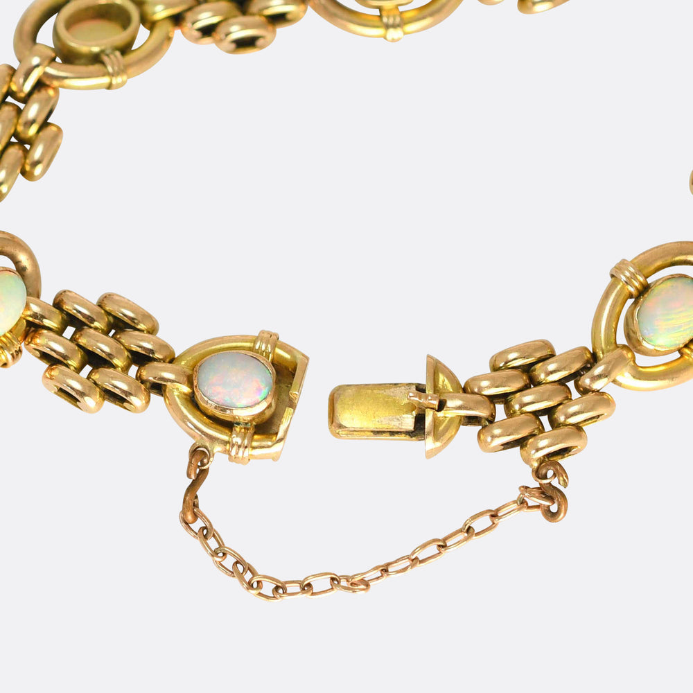 Edwardian Opal 15k Gold Gate-Link Bracelet