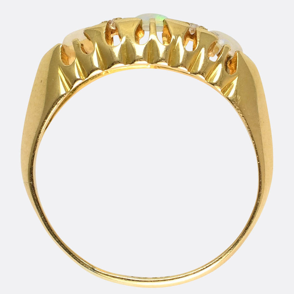 Edwardian Opal & Diamond Boat Ring