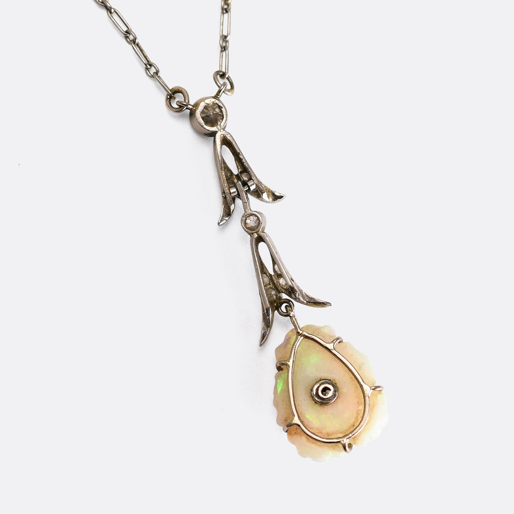Edwardian Opal & Diamond Pansy Necklace