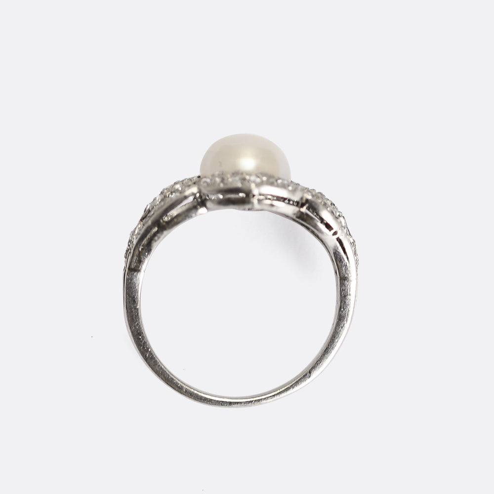 French Belle Epoque Pearl and Diamond Cocktail Ring