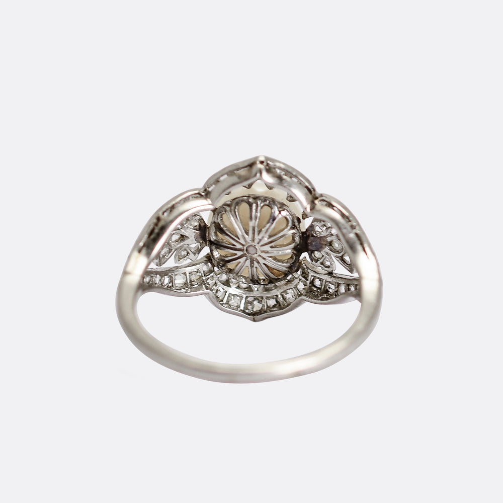 French Belle Epoque Pearl and Diamond Cocktail Ring