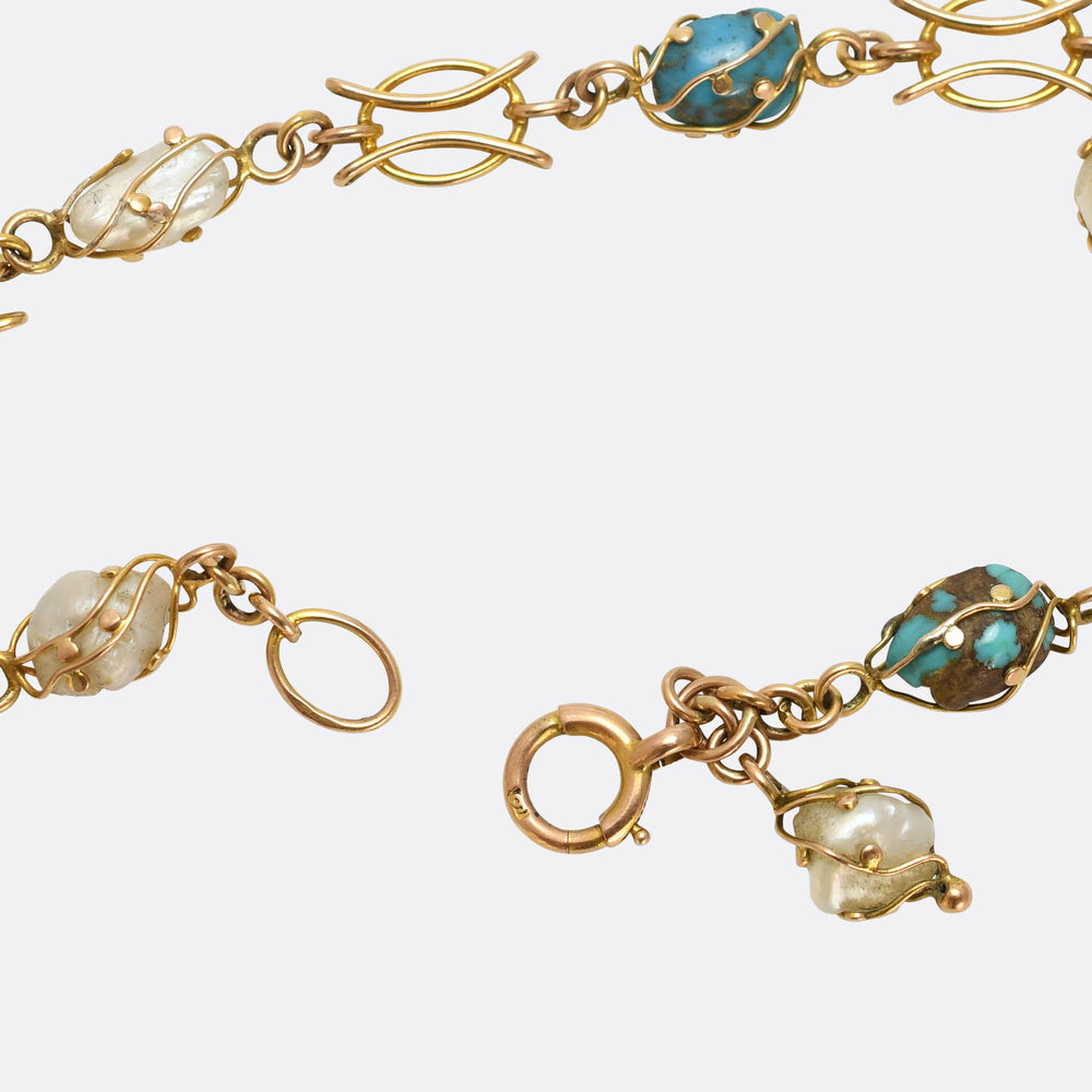 Edwardian Pearl & Turquoise Egg Bracelet