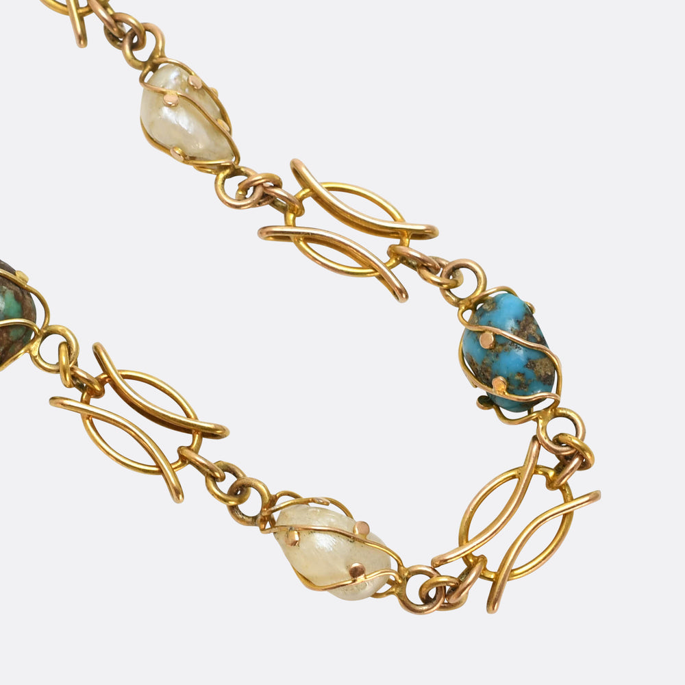 Edwardian Pearl & Turquoise Egg Bracelet
