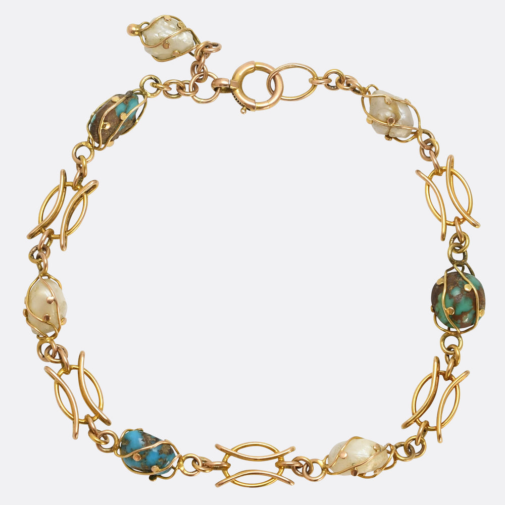 Edwardian Pearl & Turquoise Egg Bracelet
