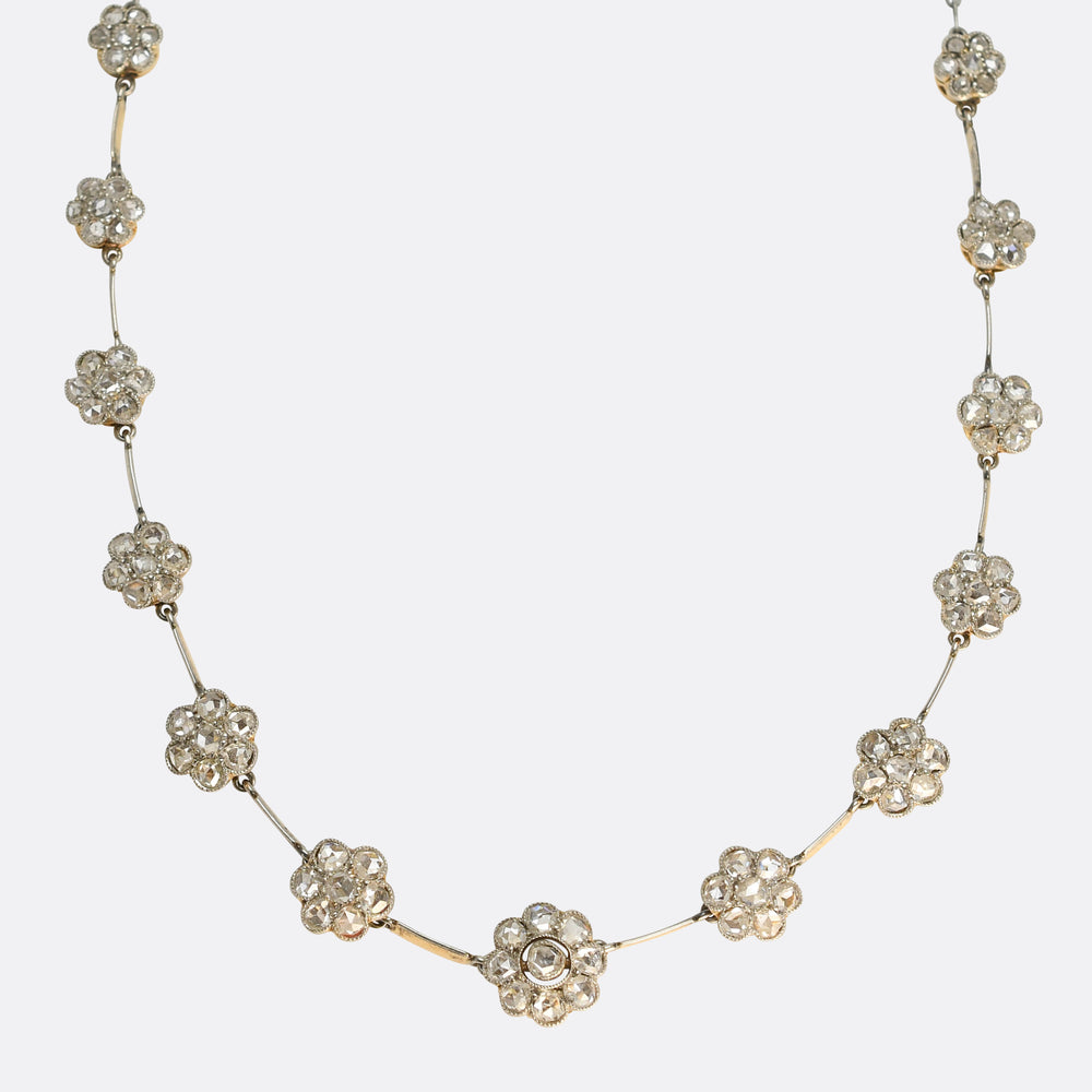 Edwardian Rose Cut Diamond Daisy Cluster Chain