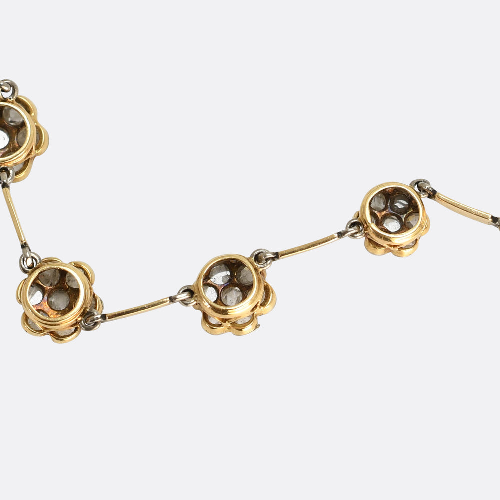 Edwardian Rose Cut Diamond Daisy Cluster Chain