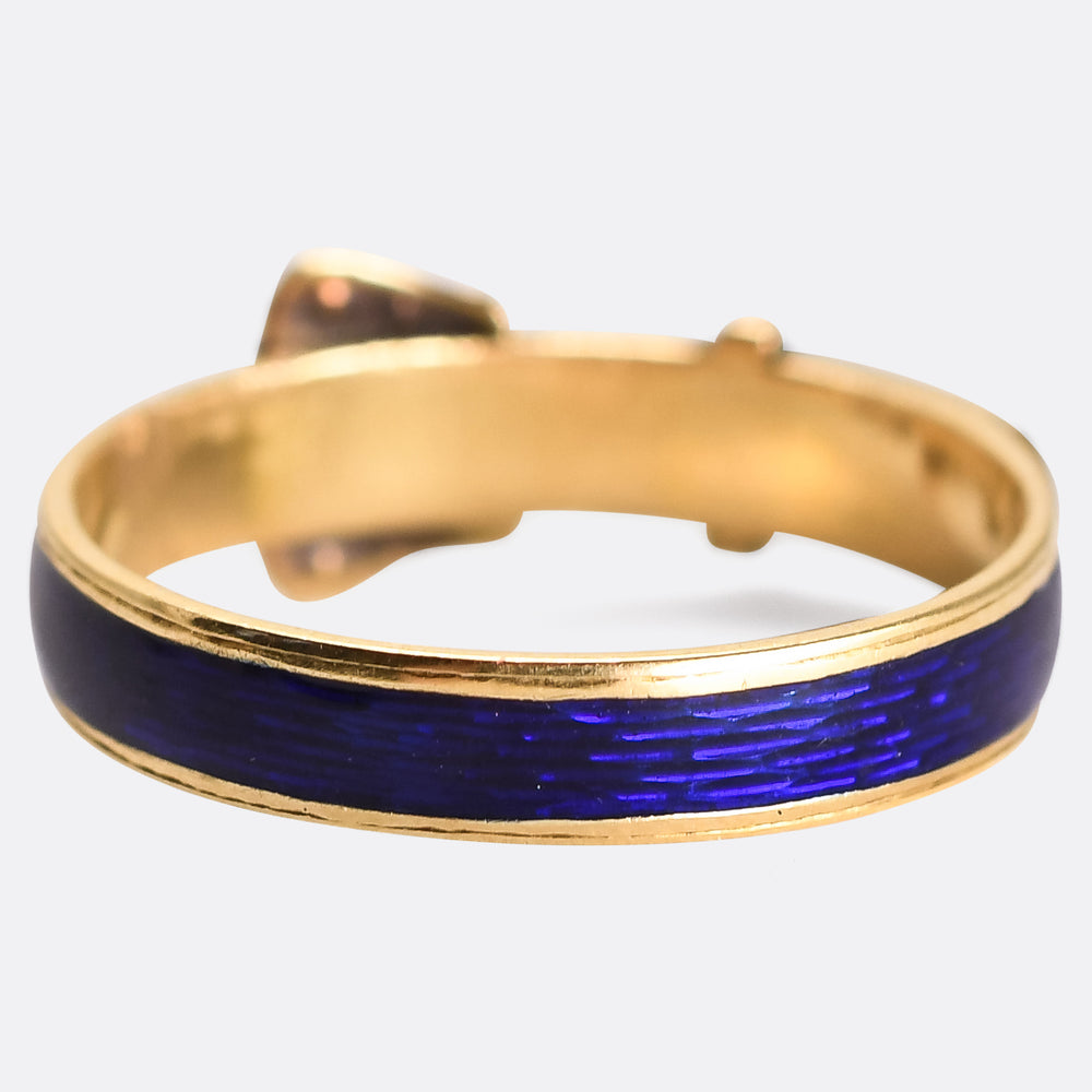 Edwardian Rose Cut Diamond & Enamel Buckle Ring