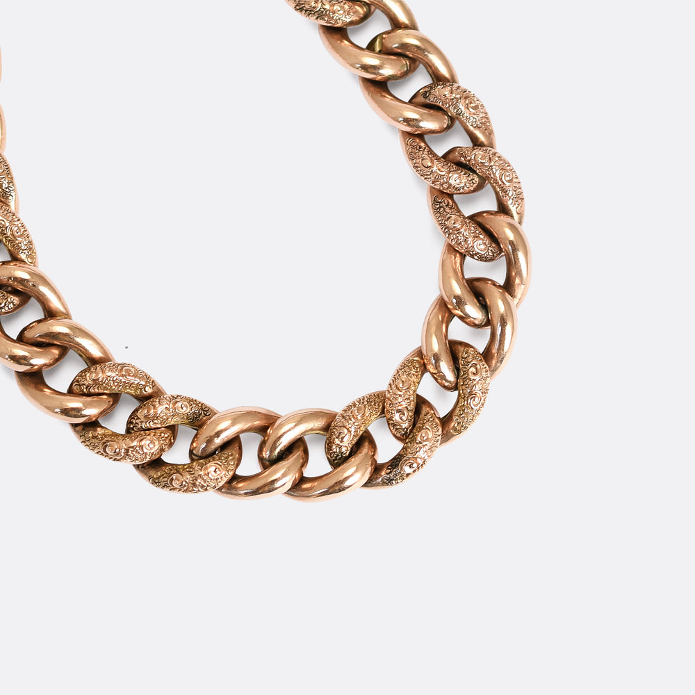 Edwardian Rose Gold Curb-Link Heart Padlock Bracelet