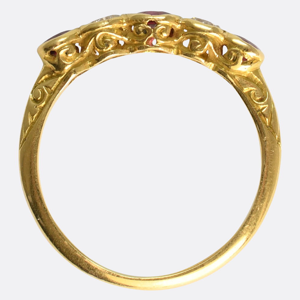 Edwardian Ruby & Diamond Bezel 5-Stone Ring