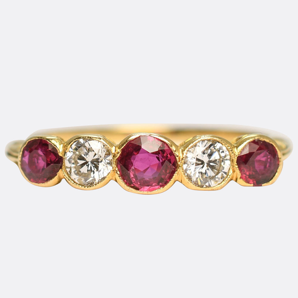 Edwardian Ruby & Diamond Bezel 5-Stone Ring