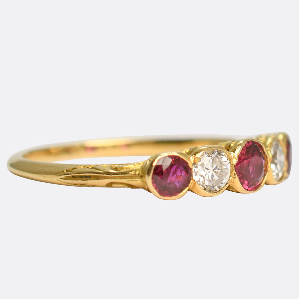 Edwardian Ruby & Diamond Bezel 5-Stone Ring