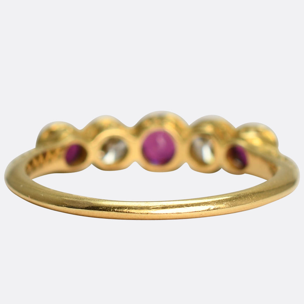 Edwardian Ruby & Diamond Bezel 5-Stone Ring