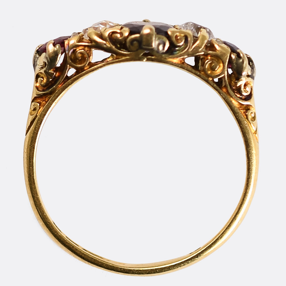 Edwardian Ruby & Diamond 5-Stone Ring