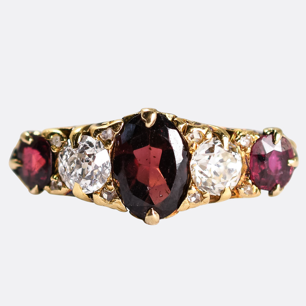 Edwardian Ruby & Diamond 5-Stone Ring