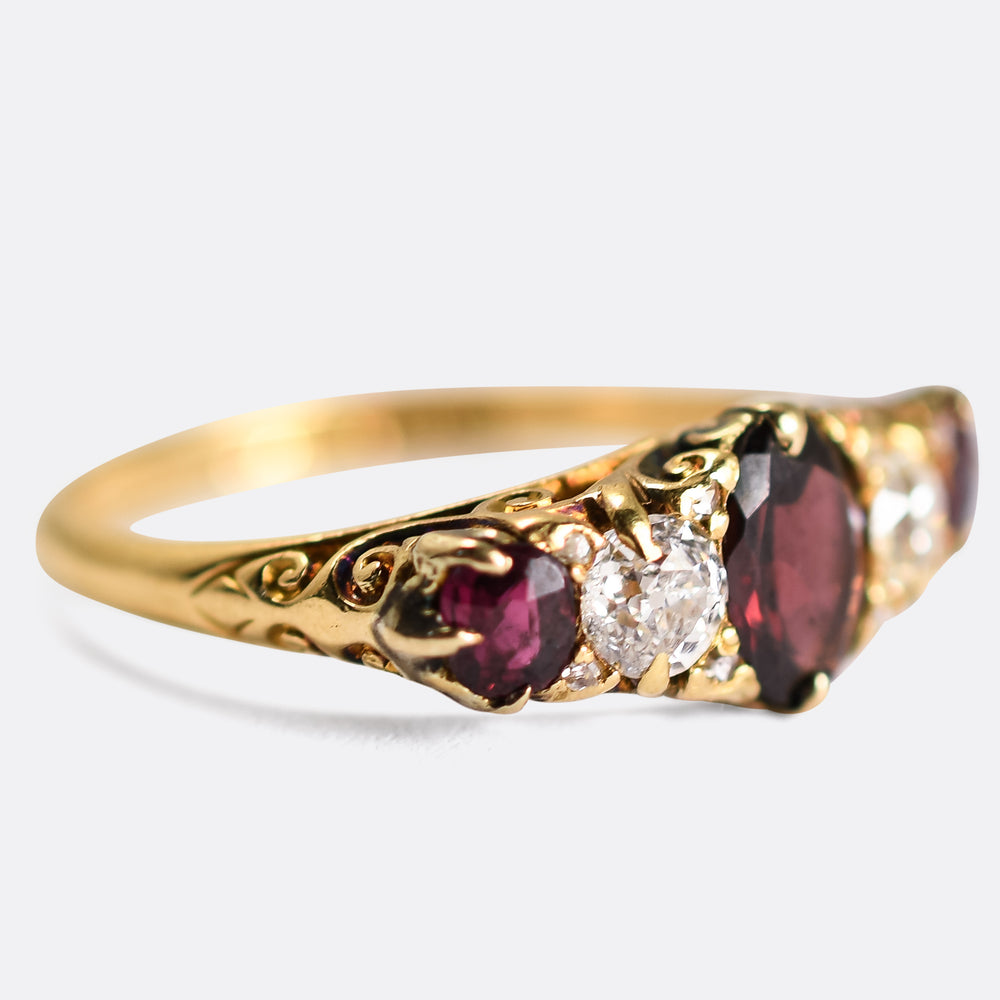 Edwardian Ruby & Diamond 5-Stone Ring